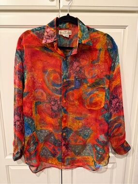 Vintage 90s GUESS by Georges Marciano Abstract Print Button Up Shirt M Made USA